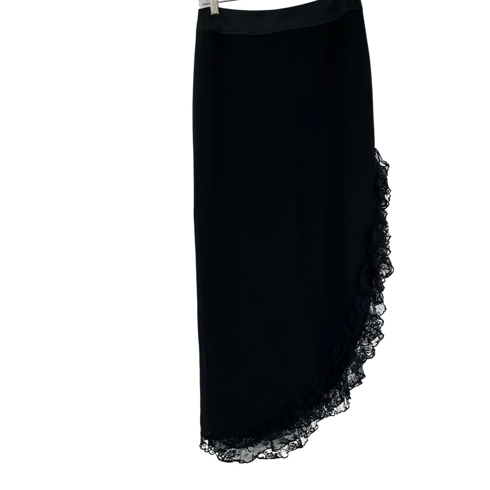JS Collections Maxi Skirt Womens‎ 8 Black Lace Trim Asymmetrical Side Dark Fairy